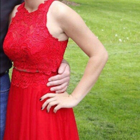 SOLD LOCALLY! Red two piece prom dress - Picture 6 of 7